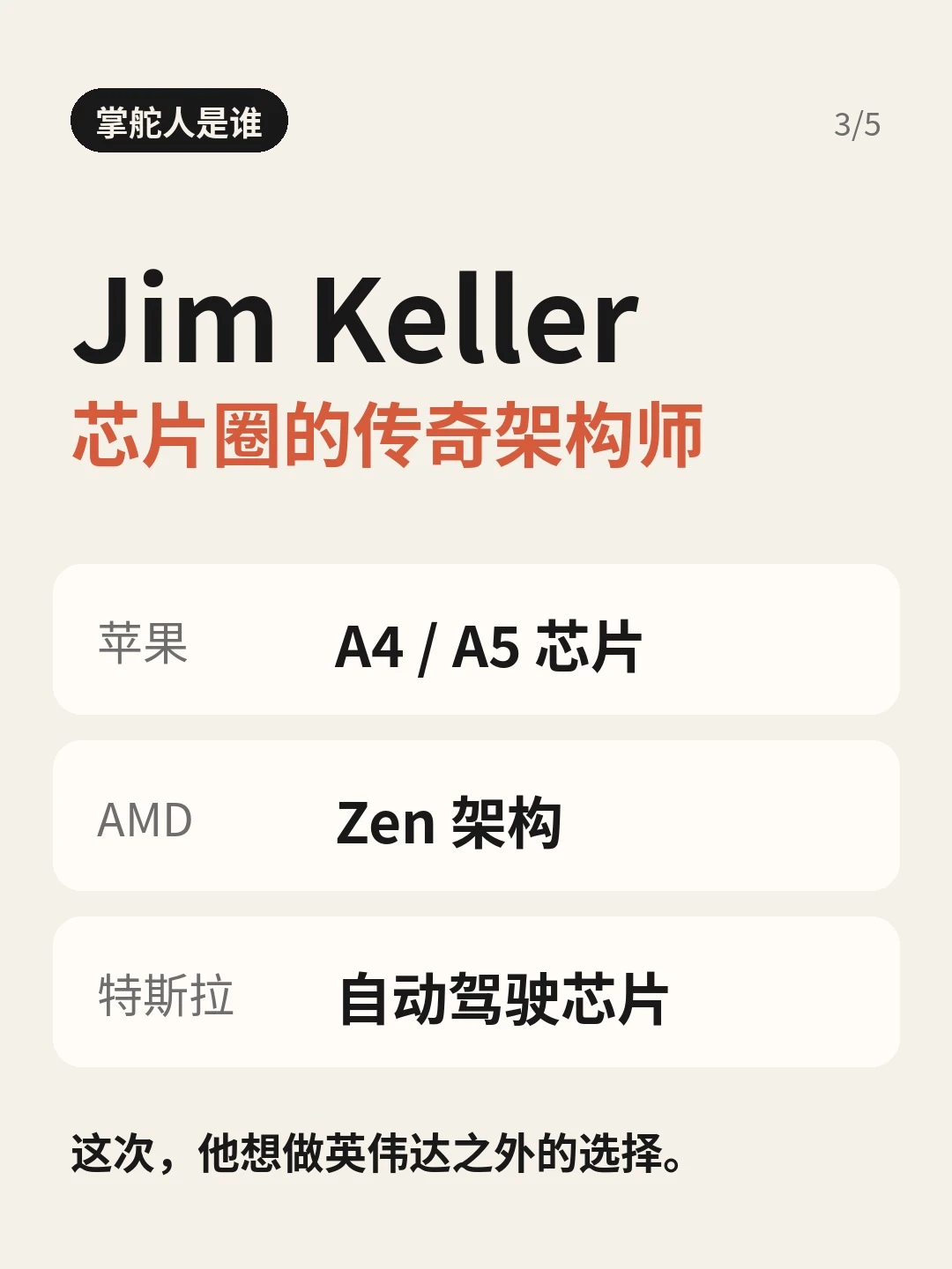 「掌舵人是谁」：Jim Keller 履历卡，苹果 A4/A5、AMD Zen、特斯拉自动驾驶芯片